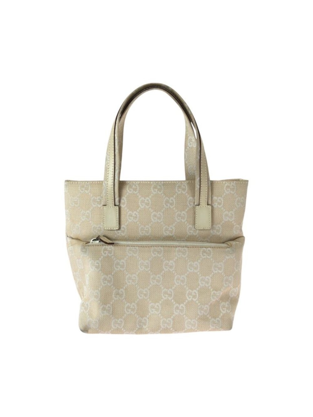 Gucci Beige GG Canvas Leather Tote Bag